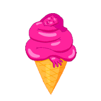 a pink ice cream cone with a face on top