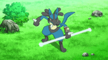 a cartoon of a pokemon holding a white stick