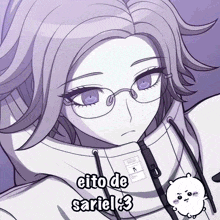a drawing of a girl with glasses and the words eito de sariel 3 on the bottom