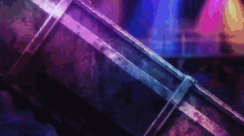 a purple and blue background with a metal pipe in the middle