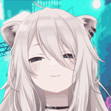 a close up of a anime character with white hair