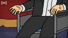 a cartoon of a man in a tuxedo sitting in a chair with the word [ as ] on the bottom
