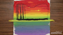 a painting of a rainbow colored sunset is made in animatica