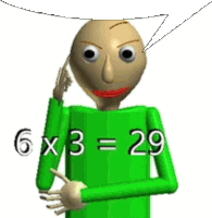 a cartoon character is wearing a green shirt and pointing at the number six .