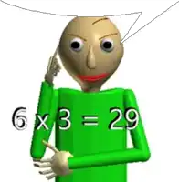 a cartoon character is wearing a green shirt and pointing at the number six .