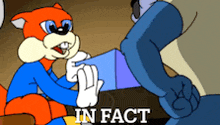 a cartoon of a cat giving a box to another cartoon character with the words in fact written on the bottom