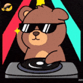 a teddy bear wearing sunglasses is playing music