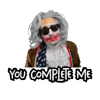 a man in a wig and scarf with the words " you complete me " below him