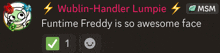 funtime freddy is so awesome face with a smiley face