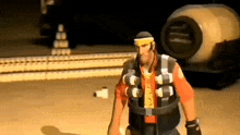 a man in a video game is standing in front of a train car .