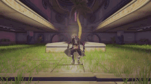 a video game character standing in a grassy area