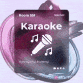 a purple karaoke card with a microphone on it