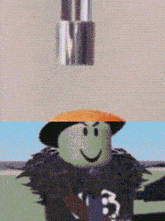 a green roblox character wearing a hat and a shirt with the number 13 on it