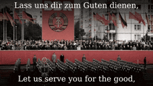 a large group of people are gathered in front of a large red banner that says ddr