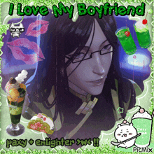 a picture of a man with glasses and the words i love my boyfriend on it