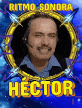 a picture of a man with headphones and the name hector on the bottom