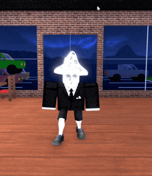 a man in a suit and tie is standing in front of a brick building