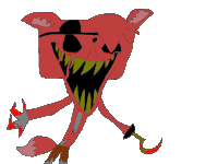 a cartoon drawing of a fox with a large mouth and sharp claws
