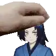 a pixel art of a hand putting a towel on a boy 's head .