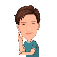 a cartoon of a man in a blue shirt with his hand on his chin