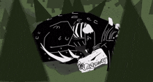 a black and white drawing of a monster in the woods .
