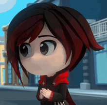 a cartoon character with red hair and a black jacket