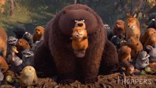a disney pixar movie called hoppers shows a bear holding a squirrel