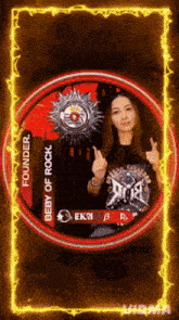 a picture of a woman giving the middle finger with the words founder baby of rock on the bottom