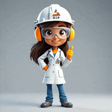 a cartoon character wearing a hard hat and goggles with the word sip on it