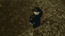 a cartoon character is laying in the water with a white arrow pointing to the right