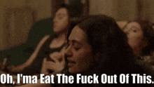 a woman is laying on a couch with the words oh i 'm a eat the fuck out of this