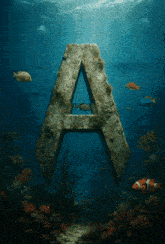 the letter a is surrounded by fish and corals in the ocean