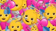 a pattern of cupid emojis with hearts and arrows on a pink background