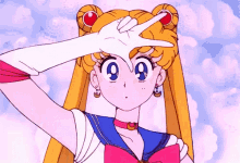 a girl in a sailor suit making a peace sign with her hand