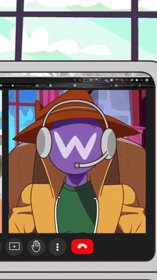 a cartoon character wearing a hat and headphones with the letter w on his head