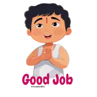 a cartoon drawing of a boy with the words good job below him