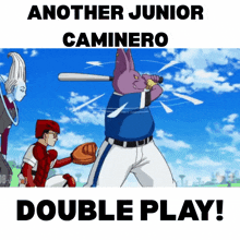 a picture of a baseball player with the words another junior caminero double play on the bottom
