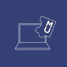 an icon of a laptop with a piece of paper that says mu on it