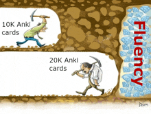 a cartoon shows a man carrying a pickaxe and the words 10k anki cards 20k anki cards