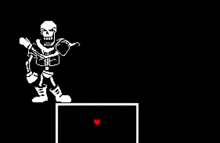 a skeleton is standing in front of a broken lightning bolt and a heart .