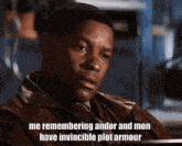 a man in a leather jacket says he remembers andor and mon have invincible plot armor