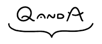 a black and white drawing of the word q and a on a white background