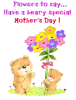 a mother 's day card with two teddy bears holding a bunch of flowers