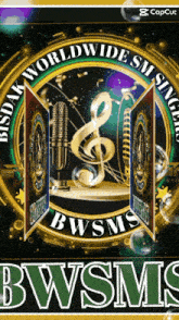 a logo for bwsms has a microphone and a treble clef