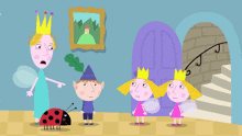 a ladybug is standing in front of a group of cartoon characters