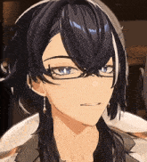 a close up of a person 's face with glasses