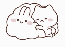mimi and neko cute animated bunny and cat hug