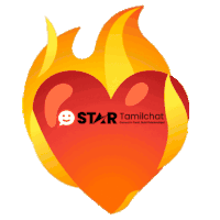 a logo for star tamilchat shows a heart with flames around it