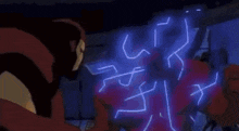 a person is kicking another person in the face with a fireball coming out of their fist .