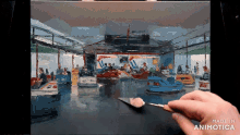 a painting of a merry go round is being made by animatica
